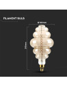 V-tac LED Крушка - 8W Filament E27 S200 Димиращ Двойно опушен 1800K 217465 - 2