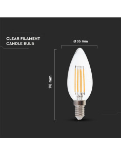 V-tac LED Крушка - 6W Filament E14 Кендъл 6400К 217425 - Цена | LEDs4economy 2