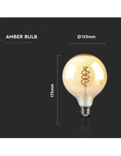 V-tac LED Крушка - 6W Filament E27 G125 Амбър 1800К 217328 - Цена | LEDs4economy 2