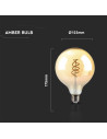 V-tac LED Крушка - 6W Filament E27 G125 Амбър 1800К 217328 - 2