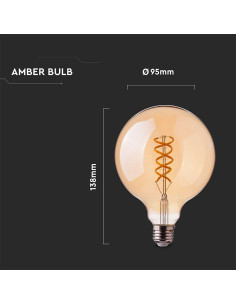 V-tac LED Крушка - 4.8W Filament E27 G95 Амбър 1800K 217217 - Цена | LEDs4economy 2