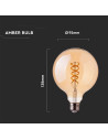 V-tac LED Крушка - 4.8W Filament E27 G95 Амбър 1800K 217217 - 2