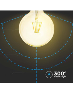 V-tac LED Крушка - 6W Filament E27 G125 Амбър 2200К 214473 - Цена | LEDs4economy 2