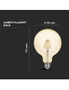 V-tac LED Крушка - 6W Filament E27 G125 Амбър 2200К 214473 - 6