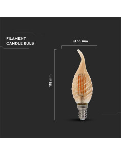 V-tac LED Крушка - 4W Filament E14 Кендъл Амбър Спирала Плам 2200K 217116 - Цена | LEDs4economy 2