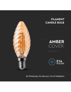 V-tac LED Крушка - 4W Filament E14 Кендъл Амбър Спирала 2200K 217115 - Цена | LEDs4economy 2