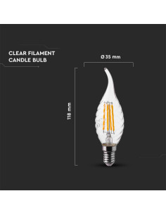 V-tac LED Крушка - 4W Filament E14 Кендъл Спирала Пламък 4000K 214431 - Цена | LEDs4economy 2