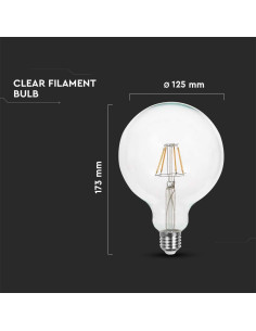 V-tac LED Крушка - 10W Filament E27 G125 3000K 214422 - Цена | LEDs4economy 2