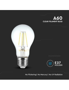 V-tac LED Крушка - 10W Filament E27 A60 6400К 214412 - Цена | LEDs4economy 2