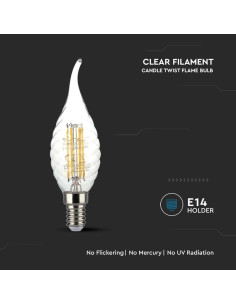 V-tac LED Крушка - 4W Filament E14 Кендъл Спирала Пламък 3000K 214308 - Цена | LEDs4economy 2