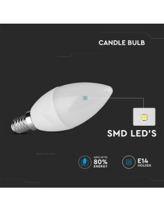 V-tac LED Крушка - 3.7W E14 C37 Кендъл 4000K 214166 - Цена | LEDs4economy 2