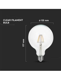 V-tac LED Крушка - 6W Filament E27 G125 6400K 7427 - Цена | LEDs4economy 2