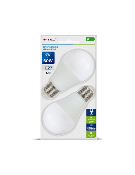 V-TAC LED Крушка 9W А60 Е27 3-Степенно Димиране Бяла Светлина 