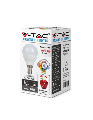 V-TAC LED Крушка 5.5W E14 P45 6400K CRI 95+ - 7490 | Leds4economy