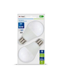 V-tac LED Крушка - 9W E27 A60 Термо Пластик 3Степенно Димиране 2700K 2Бр/Блистер - NEW 7309 - Цена | LEDs4economy 2