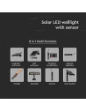 V-TAC 8W LED Соларна Стенна Лампа 3000К - 6844 - 8
