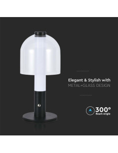 V-TAC LED Настолна Лампа 1800mAh Батерия 140x 300 3000-6500 Черно + Прозрачно Стъклено Тяло - 7988 - Цена | LEDs4economy 2