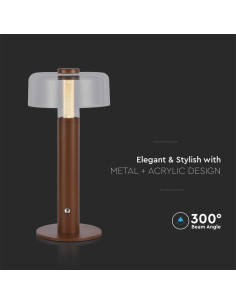 V-TAC LED Настолна Лампа 1800mAh Батерия 150 x 300 3000-6500 Кафяво Тяло - 7945 - Цена | LEDs4economy 2