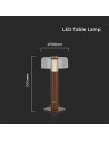 V-TAC LED Настолна Лампа 1800mAh Батерия 150 x 300 3000-6500 Кафяво Тяло - 7945 - 6