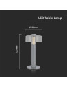 V-TAC LED Настолна Лампа 1800mAh Батерия 150 x 300 3000-6500 Сиво Тяло - 7944 - 8