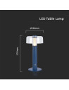 V-TAC LED Настолна Лампа 1800mAh Батерия 150 x 300 3000-6500 Лилаво Тяло - 7942 - 7