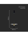 V-TAC 9W LED Висяща Лампа (30x320x100CM) Черно+Златно Тяло 3000 - 10085 - 5