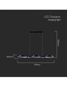 V-TAC LED Осветител 38W Висящ (95x100CM) Черен 3000 - 10044 - Цена | LEDs4economy 2