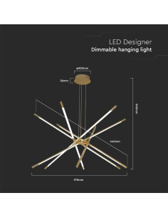 V-TAC LED Осветител 50W Висящ 85x31x120CM Златно Тяло 3000 - 15343 - Цена | LEDs4economy 2