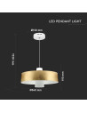 V-TAC 7W LED Пендел Акрил Златен Абажур 34x19 3000а Светлина - 3938 - 3