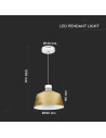 V-TAC 7W LED Пендел Акрил Златен Абажур 25x19 3000а Светлина - 3936 - 8