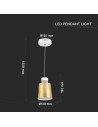 V-TAC 7W LED Пендел Акрил Златен Абажур 12x19 3000а Светлина - 3934 - 8