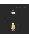 V-TAC 7W LED Пендел Акрил Златен Абажур 12x19 Неутрална Светлина - 3928 - 4