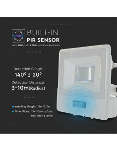 V-TAC 10W LED Прожектор PIR Сензор SAMSUNG Чип Бяло Тяло 6400K 1М Кабел - 20294 - Цена | LEDs4economy 2