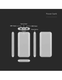 V-TAC 10000mah Външна Батерия 2A 30см Тип C Кабел Сребристо - 23035 - Цена | LEDs4economy 2