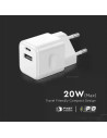 V-TAC 20W Заряден Адаптер 1PD + 1QC Порт Бял - 6678 - 5