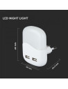 V-TAC LED Нощна Лампа за Контакт USB Квадрат 3000 - 507 - 3