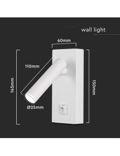 V-TAC 2W LED Стенен Аплик Хотел Квадрат 3000 Бяло Тяло - 10288 - Цена | LEDs4economy 2