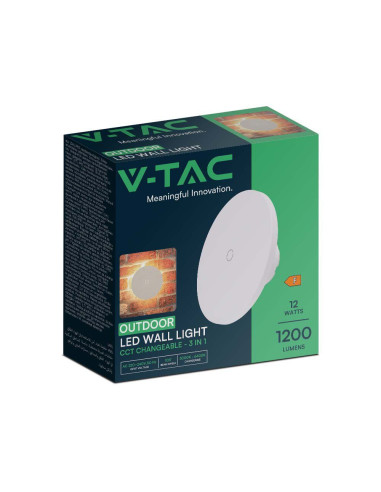 V-TAC 12W LED Стенна Лампа 3в1 Бяла Димираща - 7854 | 