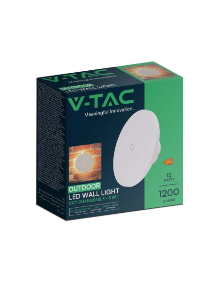 V-TAC 12W LED Стенна Лампа 3в1 Бяла Димираща - 7854 | 