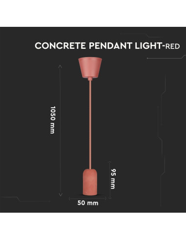 V-TAC Бетонен Пендел Светло Червен - 3743 | Leds4economy.com