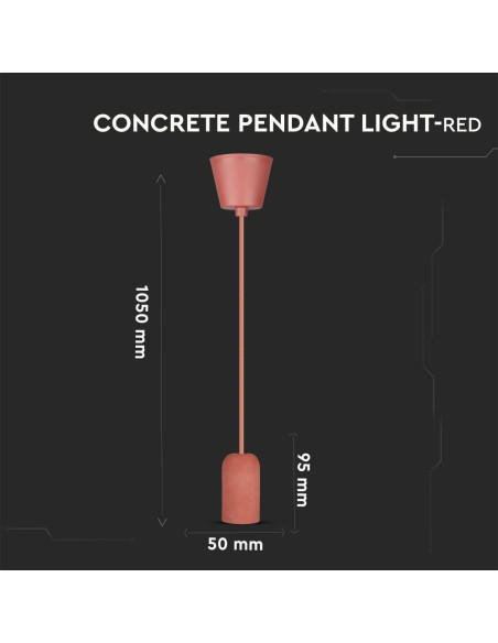 V-TAC Бетонен Пендел Светло Червен - 3743 | Leds4economy.com