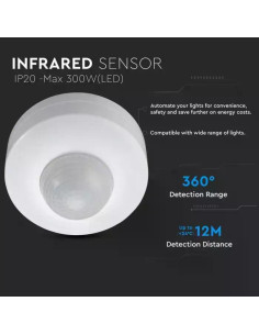 V-TAC Датчик за Движение Стена Бял PIR 360° - 1355 - Цена | LEDs4economy 2