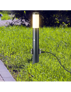 V-TAC Е27 Градинска Лампа 60cm PIR Сензор + 2 Контакта Неръждавейка Сив IP44 - 8976 - Цена | LEDs4economy 2