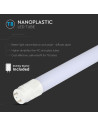 V-TAC LED Пура T8 18W 120 см Nano Пластик 6500K Неротационна - 216264 - 5