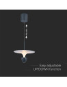 V-TAC 9W LED Висяща Лампа (30x300x1370MM) Бяло+Сиво Тяло 3000 Регулируема - 23103 - 3