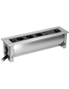 ORNO Мебелна кутия с моторизирано управление, с контакти 3х шуко, 1х HDMI, 2х RJ45, 383x100x100mm, кабели 1.5m, цвят ИНОКС, - O 