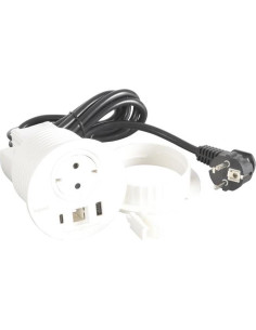 Legrand Модул за вграждане в бюро с 1х Шуко и USB тип A+C, кабел 2m, Ø80mm, цвят БЯЛ, Incara Disq - 654714 - Цена | LEDs4economy