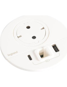 Legrand Модул за вграждане в бюро с 1х Шуко и USB тип A+C, кабел 2m, Ø80mm, цвят БЯЛ, Incara Disq - 654714 - Цена | LEDs4economy 2