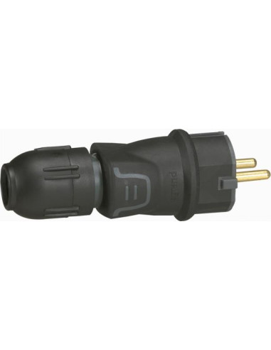 Legrand Щепсел черен 2P+Т 16A ІР44 250V гумиран с щуцер и за 