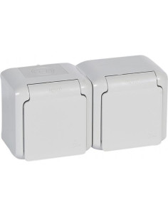 Legrand Контакт шуко ДВОЕН IP44 открит монтаж цвят Сив Forix - 782394 - Цена | LEDs4economy